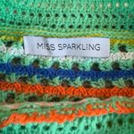 Miss Sparkling Green White Orange Pink Striped Short Sleeve Crochet Knit Top Photo 3