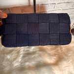Italian made Woven‎ Navy Blue and natural woven Tote Bag Tan Photo 4