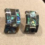 Sterling Silver Vintage Abalone Inlay Mosaic Earrings Photo 0