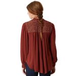 Free People  XS Top Canyon Rose Shirt Boho Rust Gold Pearl Button Embroidered 675 Photo 1