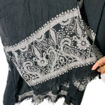 American Eagle  Long Bohemian Fringed Paisley Black Kimono Cardigan One Size Photo 4