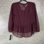 Massini NWT Women's Burgundy Boho Swiss Dot Peasant Blouse - Size Large - Sheer Photo 6