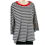 st. john's bay Women's Black White Stripe Long Sleeve Tee Shirt Size 0X NWOT Photo 2