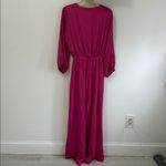 Lulus  Trendsetting Direction Magenta Satin Tie Front Wide Leg Jumpsuit Photo 4
