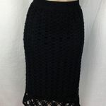 Vivienne Tam  Black Knit Crochet Lined Knee Length Skirt S Photo 1