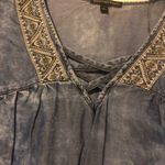 Signature Studio  acid washed embroidered bell sleeve blouse sz large Photo 1