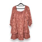 Pink Lily | Textured Floral Long Sleeve Cinched Bust Smocked Mini Tiered Dress L Photo 3
