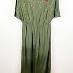 Anthropologie Seen Worn & Kept Floral Embroidered Satin Jumpsuit S Green Photo 1