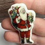 Spode Santa With Present Sack Christmas Porcelain Brooch Pin Holiday Photo 0