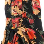 ZARA Jumpsuit Semi Sheer Sleeveless Lace Up Shoulder Pads Floral Black Red XS Photo 1