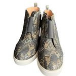 Linea Paolo Wedge sneaker Black gold Snake Print side zip leather heeled bootie Size 11 Photo 5