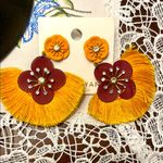 Lane Bryant Yellow and Brown Tassel Earrings with Floral Accents Photo 1