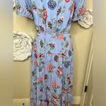 Loft NTM: Blue & Multicolor Floral Flowy Romantic Tiered Midi Dress Size Large Photo 10
