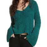 Free People Teal Blue V Neck Sand Dune Oversized Bell Sleeve Sweater size XS Photo 1