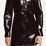 H&M Brown High Rise Shiny Faux Leather A Line Mini Skirt Womens M Going Out Size M Photo 0