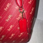 Coach Burgandy Tote 27 Horse And Carriage Dot Print With Matching Mini Charm Photo 6