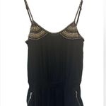 XOXO  black jumpsuit gold studs purple sequin thon strap zip pockets wide leg Photo 4