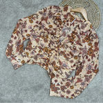 Free People I Got You Printed Top Crop V-Neck Longsleeve in Orange Boho Size L Photo 3