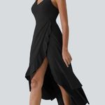 Halara 100HO.- Backless Crisscross Lace Up Side Zipper Ruffle Split Hem Maxi Dress Photo 2