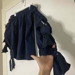Milly  Blythe off shoulder navy bow sleeve blouse top size Small Photo 4