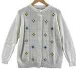 Miss Holly Vintage 70s Preppy Cottagecore Sweater Large White Cable Knit Flowers Photo 0