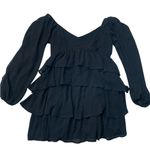 Abercrombie & Fitch • Abercrombie ruffled tiered long sleeve babydoll mini dress black large Photo 2