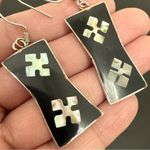 Vintage Alpaca Mexico Mexican Silver Black Enamel Abalone Inlay Dangle Earrings Photo 7