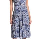 Tahari New Paisley Fit Flare Tiered Sleeveless V-Neck Dress Blue XS Photo 0