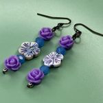 Handmade Tropical Purple and Blue Floral Earrings Photo 1