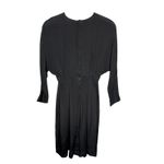 Vintage Adele Simpson Black V Neck Long Sleeve Bow Rhinestone Midi Dress Size 10 Photo 2