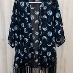 Hot Topic Y2K Celestial Kimono Duster Sz M/L Black Fringe Moon Sheer Witchy Goth Photo 0