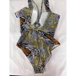 Jordan Emme  Animal Print One‎ Piece Swimsuit Ring Detail Halter Neck S Photo 2