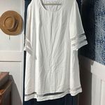 NEW Casual Crewneck Mesh Panel 3/4 Bell Sleeve Loose Tunic Dress 3X White Photo 2