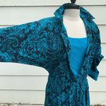 Vintage 90s Paisley Jersey tank shirt overlay dress teal black LARGE? Blue Photo 3