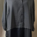 Chico's 3 US XL Black White Stripe Button Up Blouse Top Roll Tab Long Sleeve Photo 0