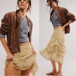 Free People  Calliope Ruffle Midi Skirt Sage Medium NWT Ethereal Western Bohemian Photo 4