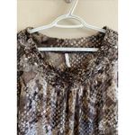 Passports  Brown Snakeskin Snake Print Ruffle Neck Shirt Top Blouse Womens Medium Photo 1