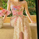 Lace Made Floral Corset Top w/Matching Lace Skirt. Fairytail Series. LARGE Pink Photo 1