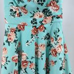 Hot Topic Aqua floral halter fit and flare bustier dress 50s pin up backless M Photo 8