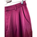 WAYF Burgundy Pleated Wide Leg Satin Pants Women's Medium Photo 3