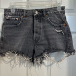ZARA black wash denim ripped curved shorts high wasted sz 2 Photo 0
