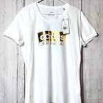 Adidas Womens Gold Foil Graphic White Short Sleeve Tee Sz L Photo 0