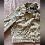 HARLEY DAVIDSON Women’s Crop Top Jacket‎ Canvas Biker Khakis Sz Large Yellow Photo 3