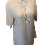 BKE  Off White Lace Up Ribbed SS Casual Stretch Shirt Size XL Fall Fashion Photo 1