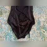 Vintage 80s Marilyn Monroe collared stretch lace up swimsuit, size medium Black Photo 4