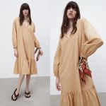 ZARA NWT  HOODED POPLIN TIRED MIDI OVERSIZED DRESS BLOGGERS FAV XS Photo 1