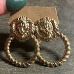 Gold Lion Head Door Knocker Drop Earrings Photo 0