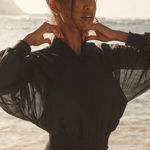 Alo Yoga Alo NWOT Cropped Air it Out Bomber Black Sheer Sleeve Jacket Size S Photo 0