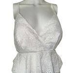 Broderie Anglaise white lacey eyelet plunging neckline cropped tank top large Photo 0