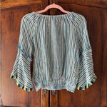 Ramy Brook | Green and White Stripe Bell Sleeve Crop Blouse | XS Photo 3